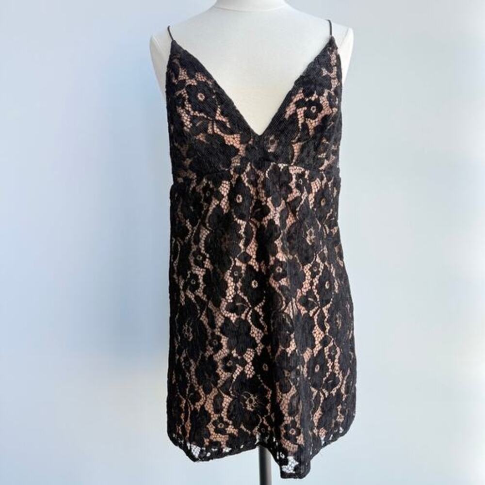 Free People Dangerous Love Lace Mini Dress Black L Boho Romantic Goth Whimsical - Picture 2 of 15